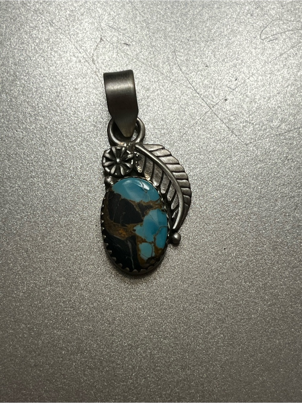 Black Jack Turquoise & Leaf Sterling Silver Pendant - Southwestern Style